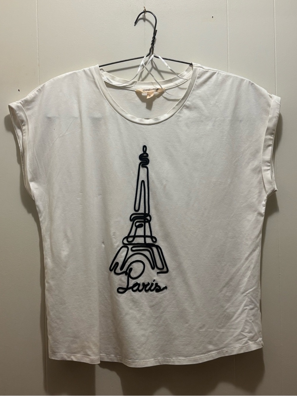 Mesh + Love Paris Eiffel Tower White Top XL